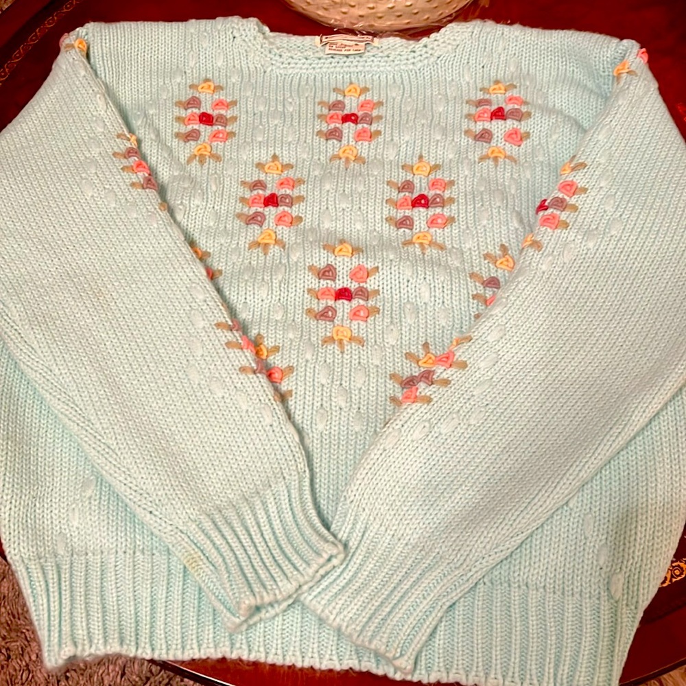 Vintage Evian LTD Floral embroidered hand stitched sweater, 80s/ 90s